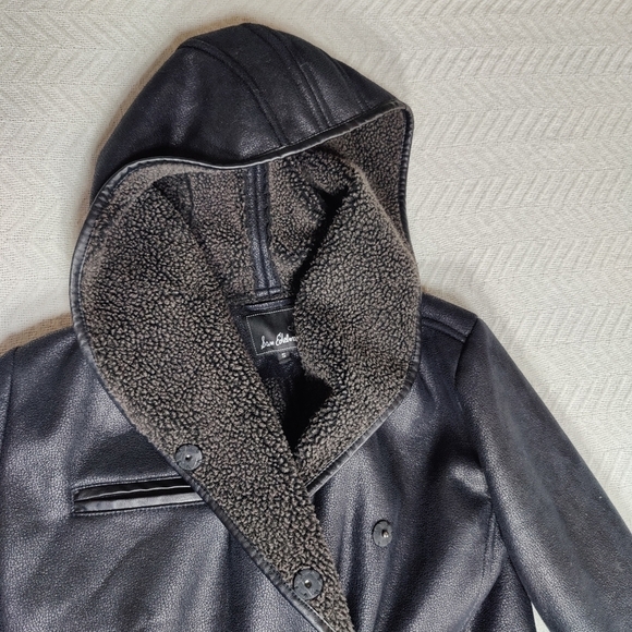 Sam Edelman Sydney Hooded Faux Shearling Black Jacket Coat Women's size S - Picture 6 of 16
